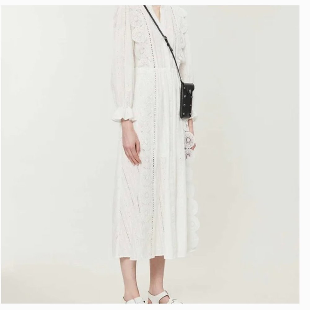 MAJE Raviane Broderie-anglaise White midi Dress